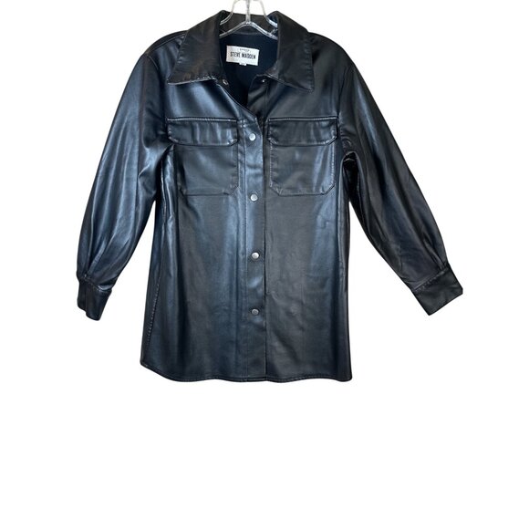 Steve Madden Faux Good Measure Shacket in Black XSmall Womens Vegan Shirt - Picture 5 of 15